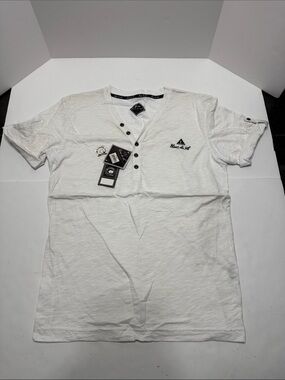 Vance & Wolf Men's White Short-Sleeve Henley with Button Placket